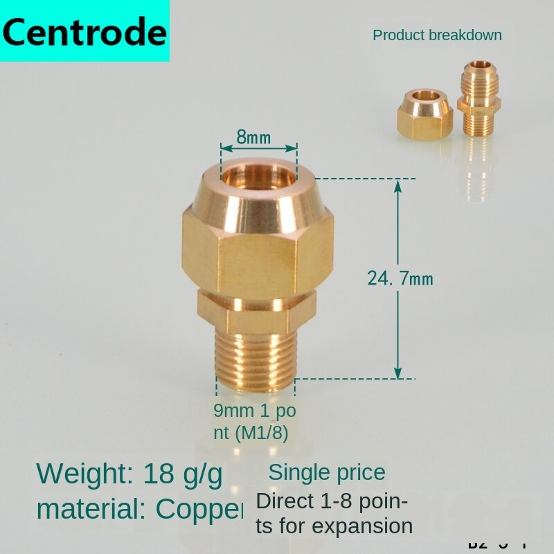 Pipe Fittings Outer wire flaring direct copper pipe expansion 1/8IN 1/4IN 3/8IN 1/2IN expansion 6/8/10/12/14/16mm pipe joint: 1 x 8mm