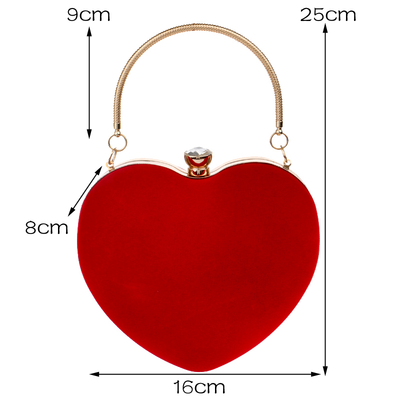 SEKUSA Heart Shaped Diamonds Women Evening Bags Red/Black Chain Shoulder Purse Day Clutches Evening Bags For Party Wedding