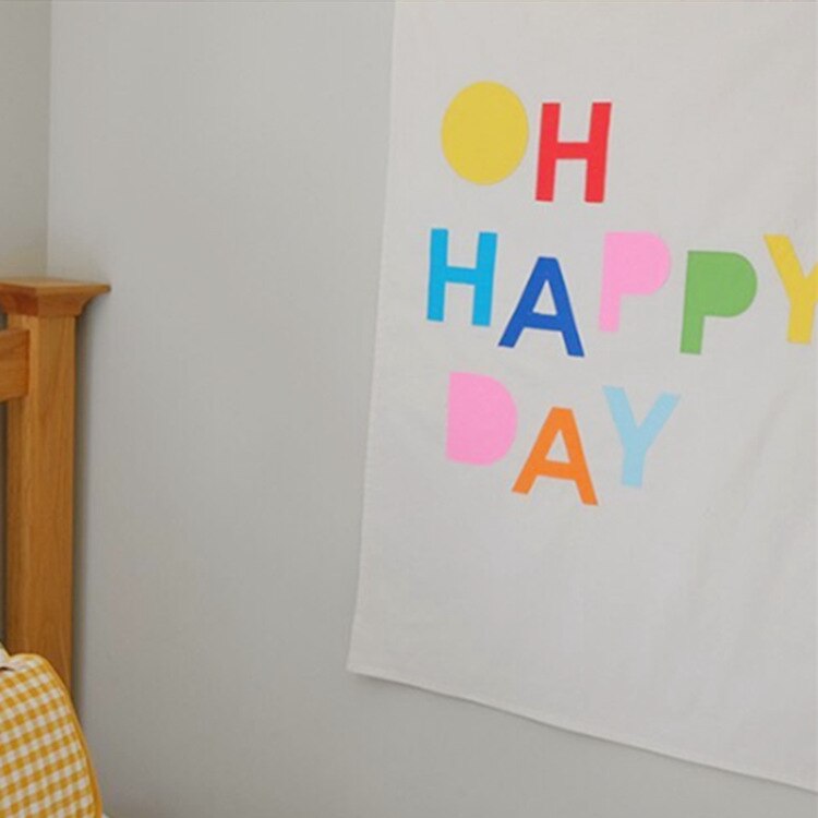 Birthday Theme Backdrop Wall Decorative OH HAPPY DAY Cotton Canvas Wall Background Cloth Kids HAPPY BIRTHDAY Background Curtain: OH HAPPY DAY