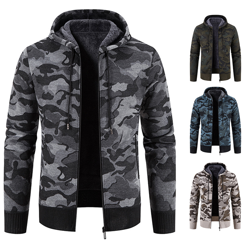 Sudaderas con capucha de invierno para Hombre, suéter de punto, abrigo con cremallera, chaqueta de camuflaje Y2K, sudaderas de lana con cremallera, abrigo abierto, ropa para Hombre