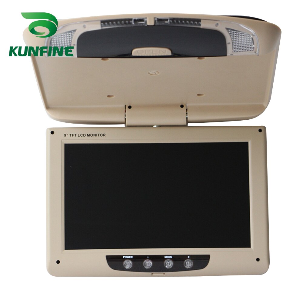 KUNFINE-Monitor de techo para coche, pantalla LCD abatible hacia abajo de 9 pulgadas, vídeo Multimedia, montaje en techo