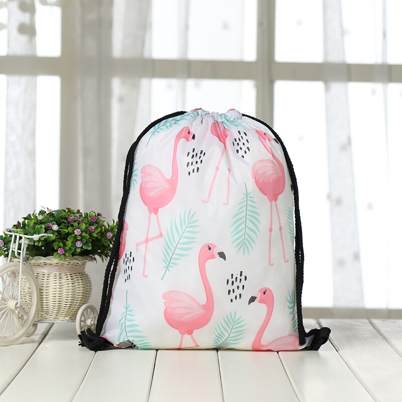 drawstring Backpack drawstring bag Women 3D printing travel softback men Casual bags unisex drawstring shoulder Flamingo