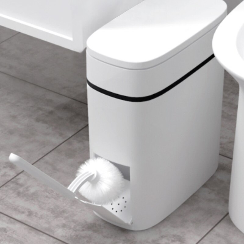 12L Portable Bathroom Trash Can Kitchen Paper Refuse Rubbish Bin Waterproof Waste Basket with Toilet Brush