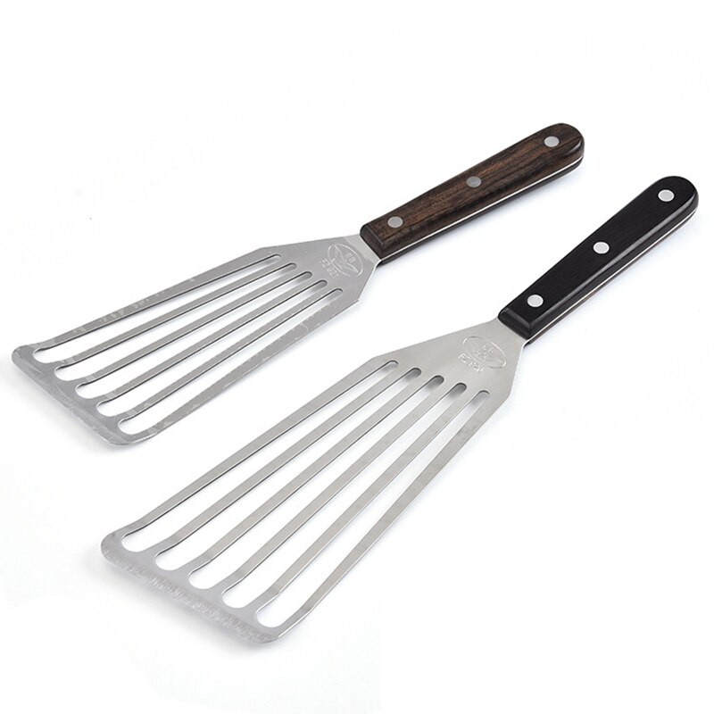 Stainless Steel Slotted Turner & Fish Spatula Steak Spatula with Wooden Plastic Handle Kitchen Tools Small Large Size: S L 2pcs