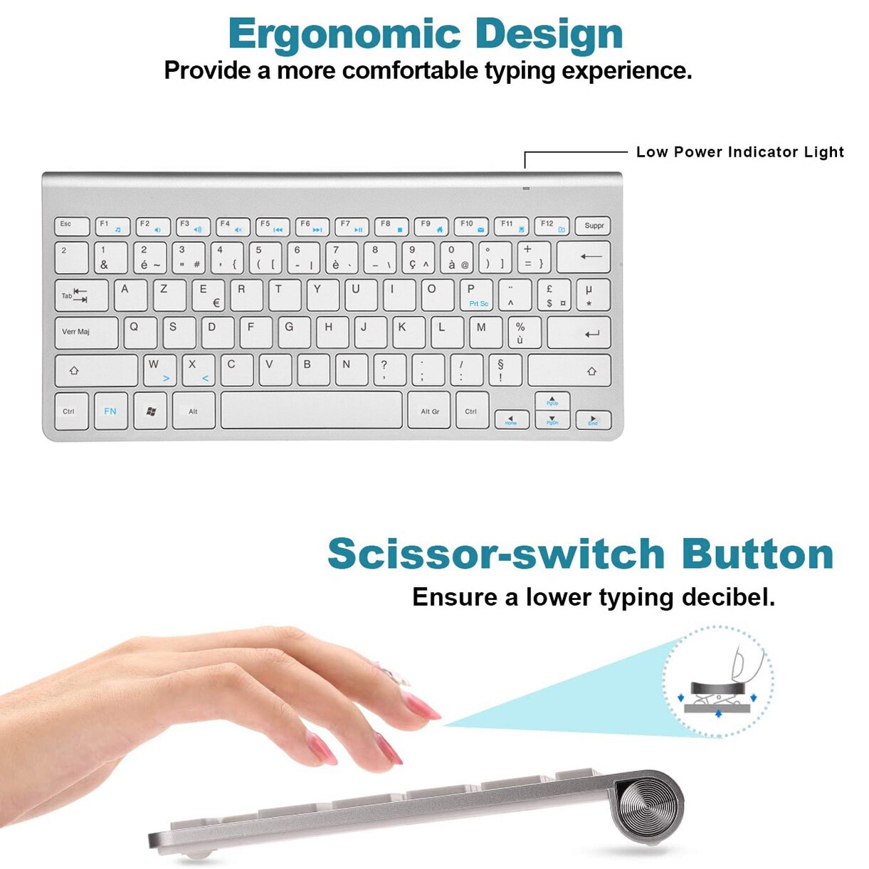 Francês azerty layout teclado sem fio mouse combo pequeno teclado portátil mouse sem fio para computador portátil desktop computador viagem de negócios