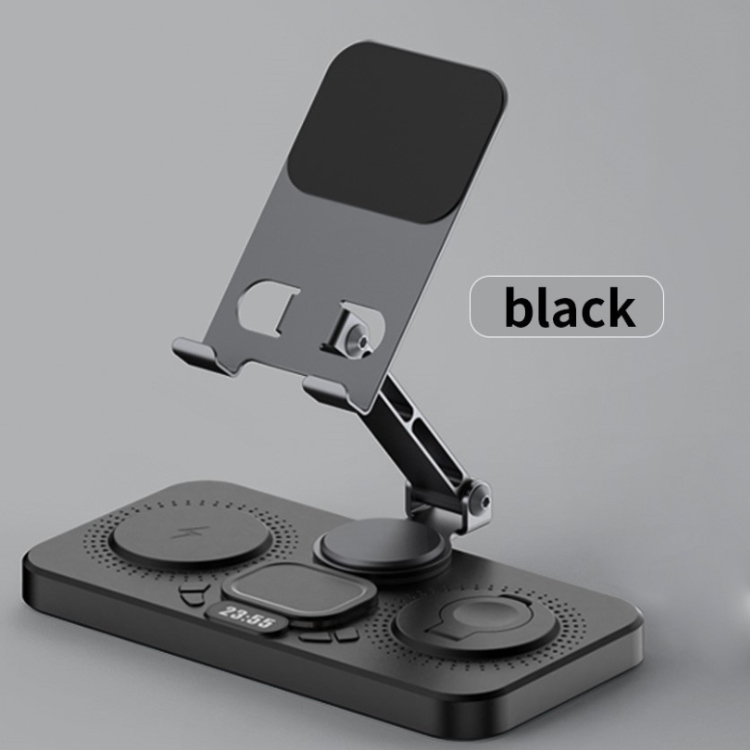 Station de recharge sans fil pliable 4 en 1 pour iPhone série 16 ~ 12, Station de recharge sans fil pour série iWatch, série AirPods: Black