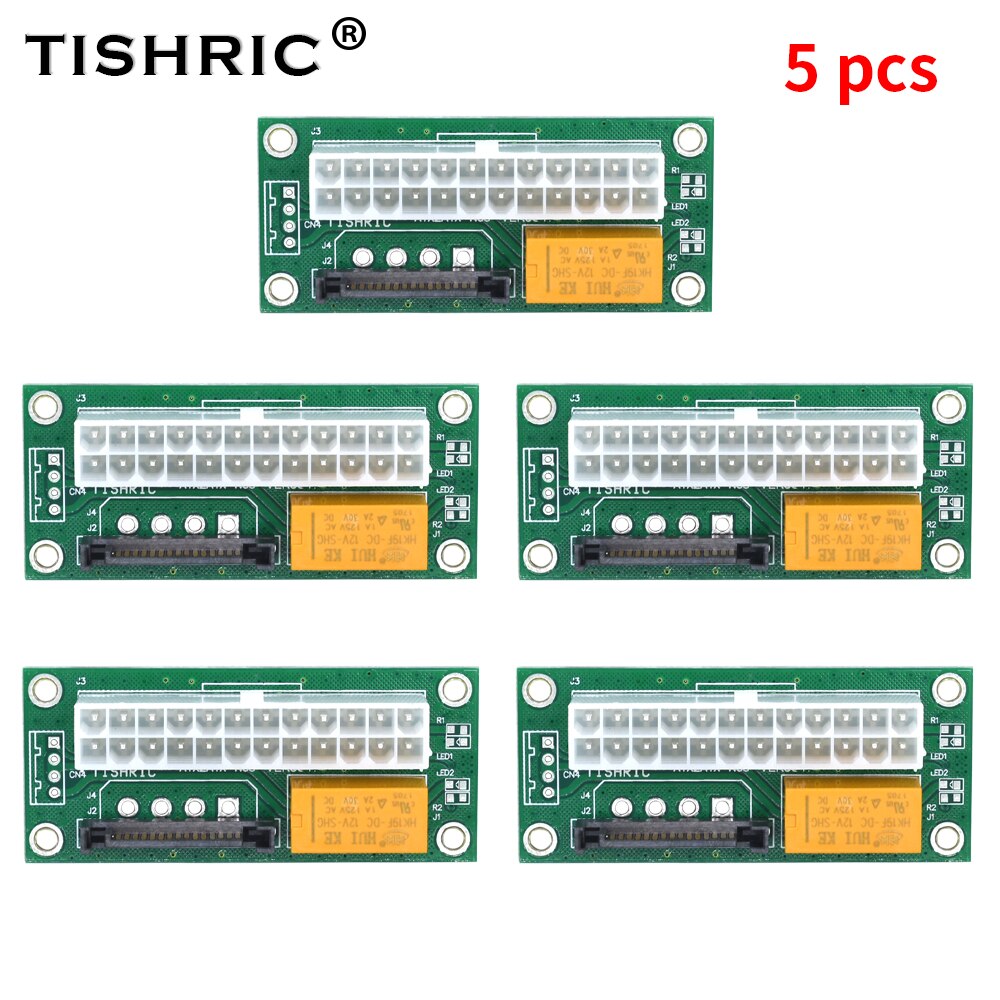 TISHRIC PC Block Synchronizer Dual PSU Power Supply Sync Adapter ADD2PSU ATX 24Pin To 4Pin SATA Extender For Graphics Card: 5PCS Green SATA
