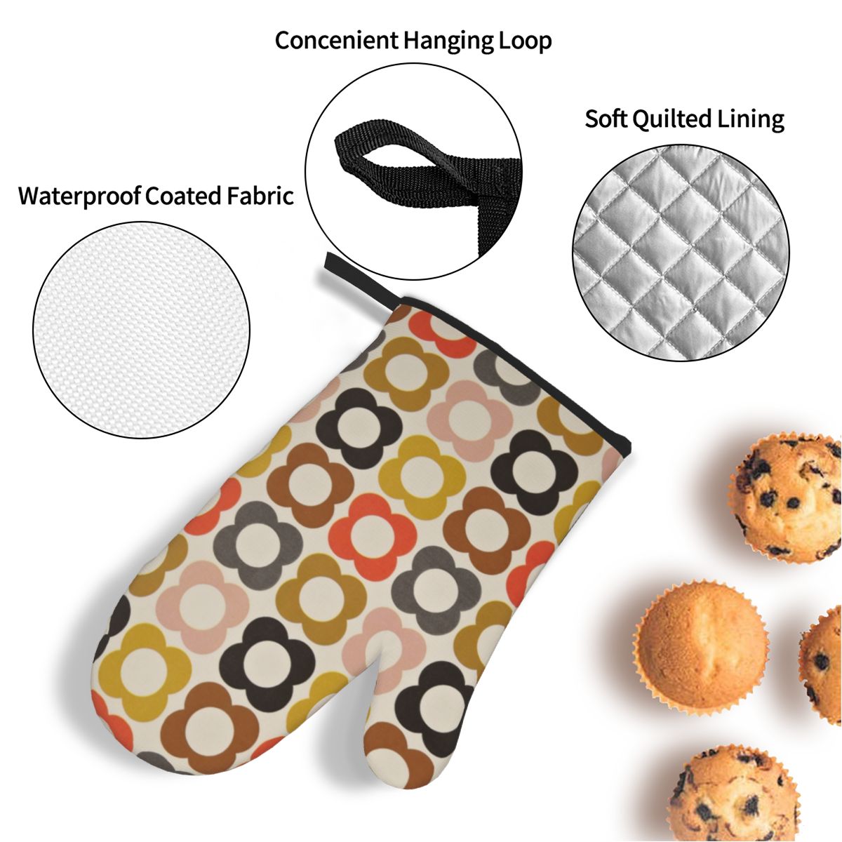 Orla Kiely Oven Mitts and Pot Holders 4pcs Set Heat Resistant Style BBQ Kitchen Gloves for Cooking Baking Grilling Potholder