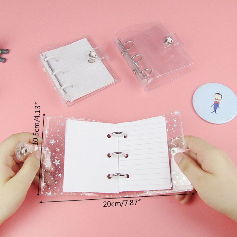 Transparent 3 Loch Mini PVC Lose Blatt Notebook Notizblock Blatt Shell Ordner Abdeckung M17F