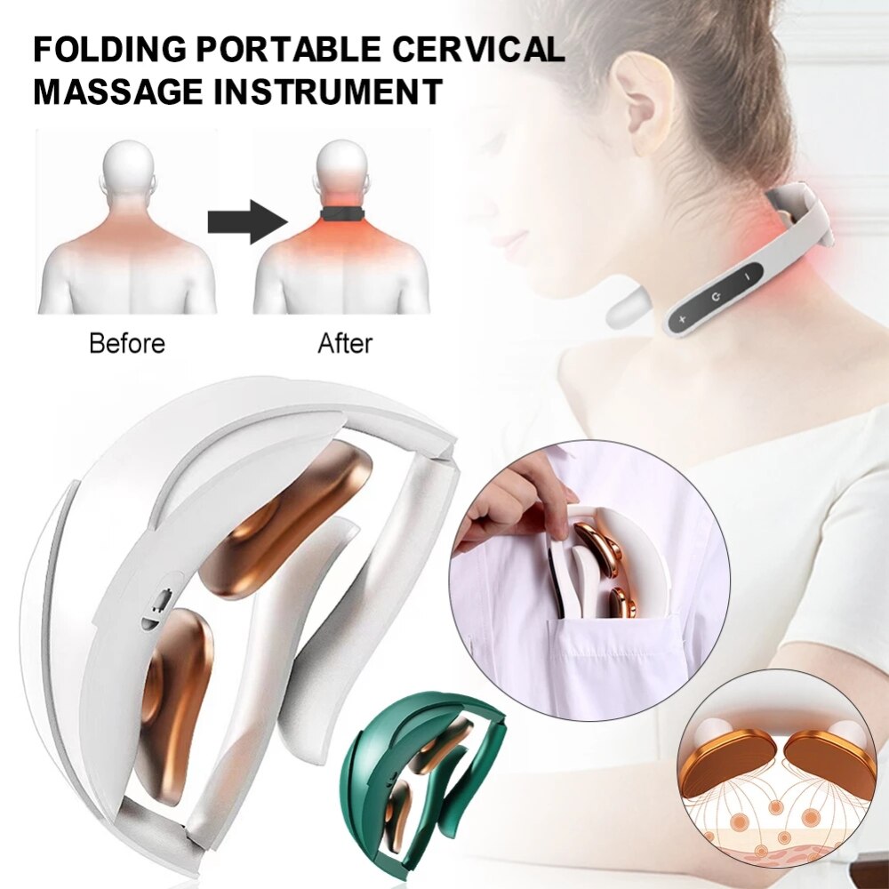 Masajeador de columna Cervical para cuello, instrumento de Fisioterapia con calefacción de 15 niveles, pulso eléctrico plegable, alivio del dolor
