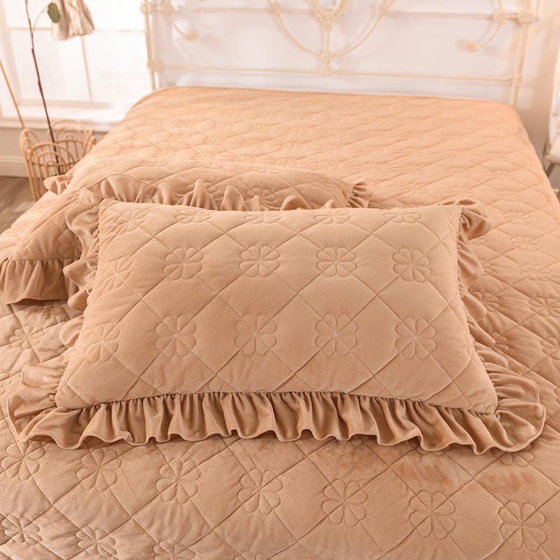 Crystal Fluwelen Dikker Sprei Hoeslaken Effen Kleur Warm Bed Cover Sprei (Of Kussensloop) King Queen Size Beddengoed