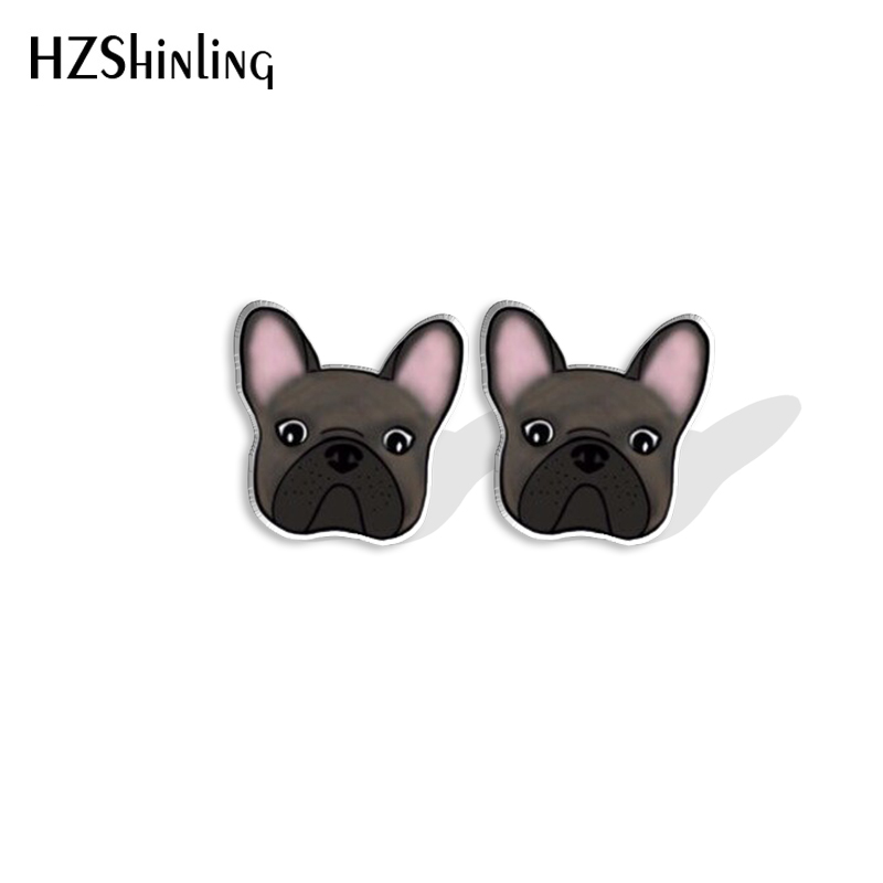 Pendientes con pasador de cabeza de Bulldog Francés para amantes de los perros, pendientes de resina acrílica, joyería hecha a mano epoxi, para amigos, novedad de 2023: Pistola negra plateada