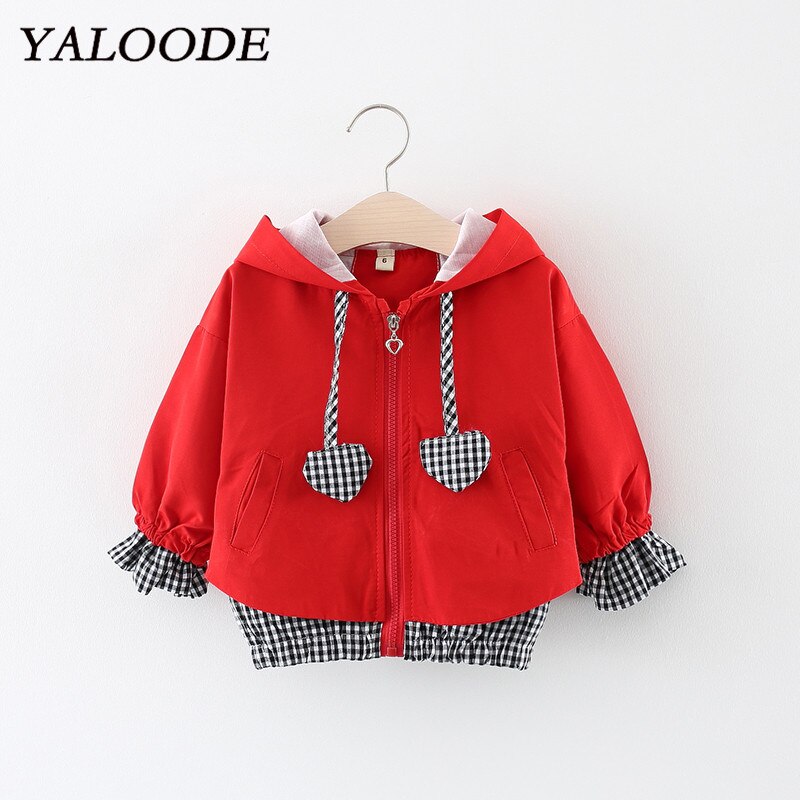 Babytøj tegneserie hjerte plaid mønster baby pige jakker frakker småbørn børn jakke outwear baseball vindtæt børnetøj