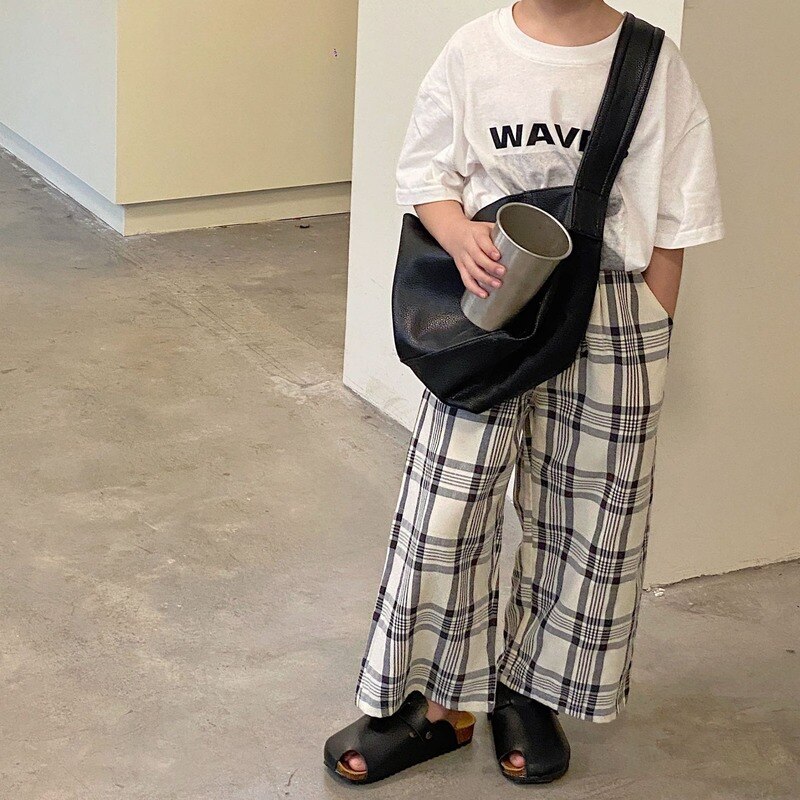 Pantaloni larghi traspiranti scozzesi estivi per bambini pantaloni sottili in cotone sciolto Unisex per bambini