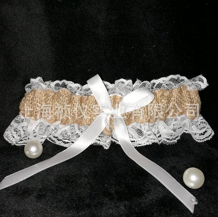 Natural Burlap Lace Wedding Garter With Bowknot Bridal Garter Casamento Wedding Decor Handmade Bowknot Garters