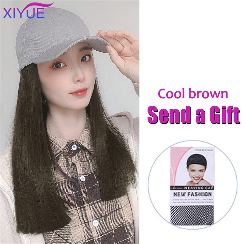 Long Synthetic Baseball Cap Hair Wig Natural Black Cap Hair Extensions Natural Wave Wigs Naturally Connect Hat Wig Adjustable