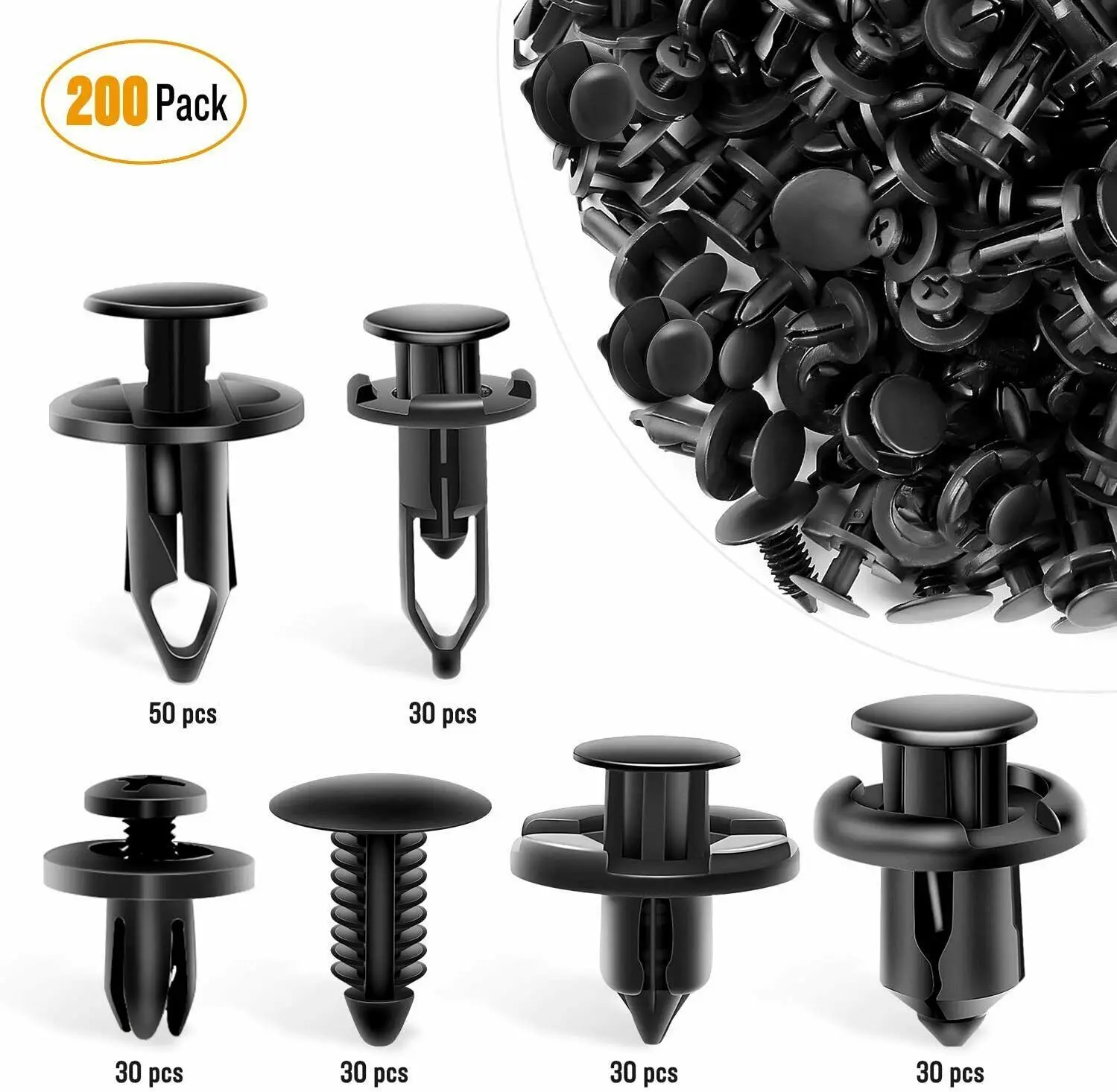 Car Fastener Clip Mixed Kit Plastic Push Fixed Pin Threaded Rivet Clips for Car Door Trim Body Bumper Panel Auto Repair Parts: black