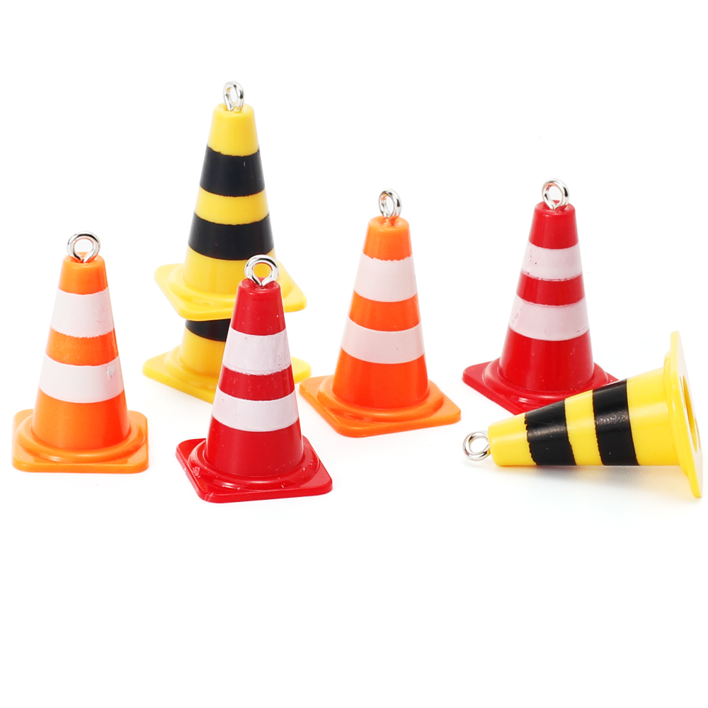 Mini breloques de Barricade amusantes, panneau routier en plastique, cônes de signalisation, pendentifs pour collier, boucles d'oreilles, porte-clés, fournitures de fabrication de bijoux à faire soi-même: orange