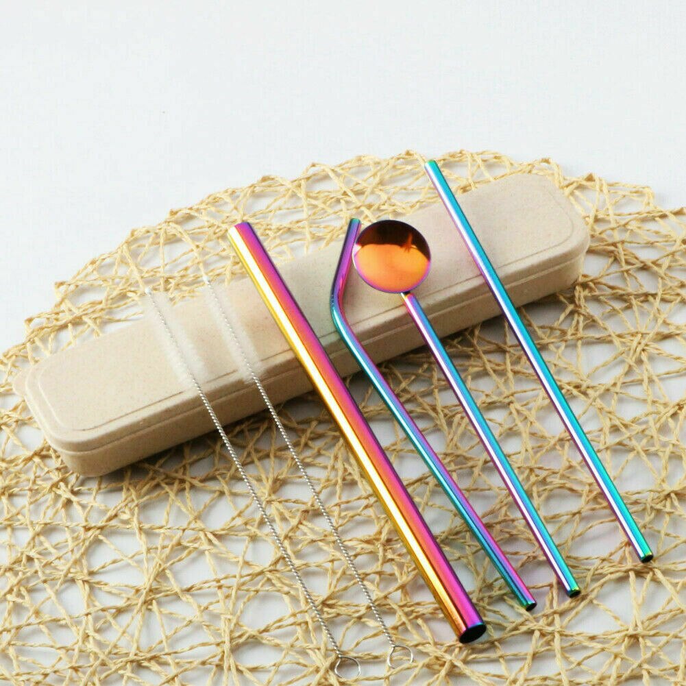 304 de acero inoxidable de de casa 7 Uds de acero inoxidable grueso bien pajitas cuchara cepillo Kits: Multi Color