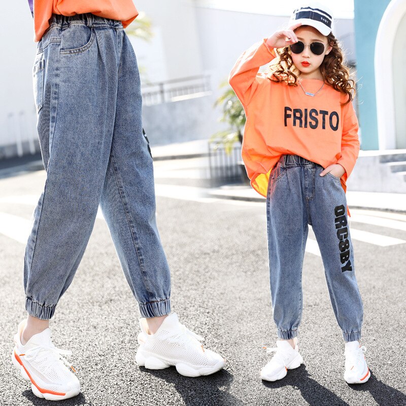 Cuhk freundlicher Jeans Teenager Mädchen Elastische Taille knapp Drucken Denim Hosen Baumwolle Mischung Cowboy Hosen lässig freundlicher Jeans