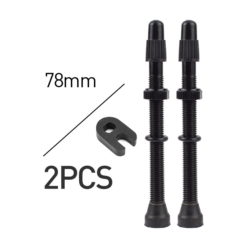 2Pc Fiets 48/60/78Mm Presta Ventiel Voor Racefiets Mtb Fiets Tubeless Banden Messing Kern legering Stem Kit Fiets Accessoires: 2pc 78mm Black