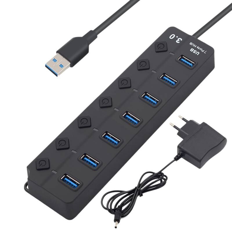 Usb-hub 3.0 5 gbps hoge snelheid 7- poorts usb 3.0- hub splitter aan/uit-schakelaar voor laptop-pc met eu-stekker