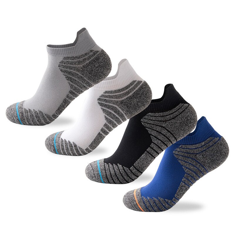 Heren hardloopsokken katoenen compressie fietssokken elite hardloopsokken basketbal fietssokken lage hardloopsokken: 4 kleurenmix