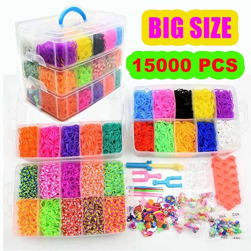 4500 unids 15 Colors DIY rainbow color rubber band bracelet box Small three-layer weaving machines Knitting Toys ZXH