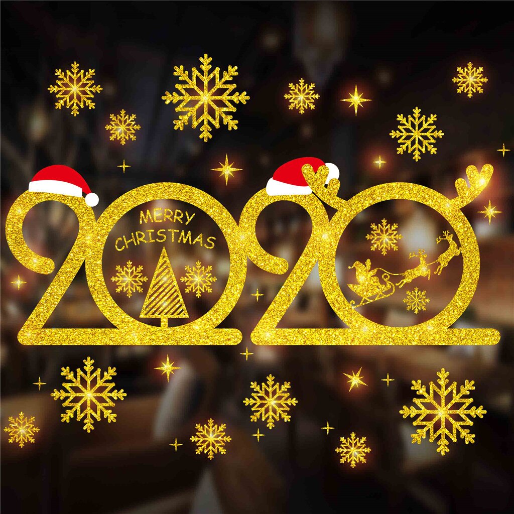25# Christmas DIY Decoration Golden Christmas Wall Sticker Glass Wall Sticker Christmas Self adhesive Wall Stickers Window Decor: C