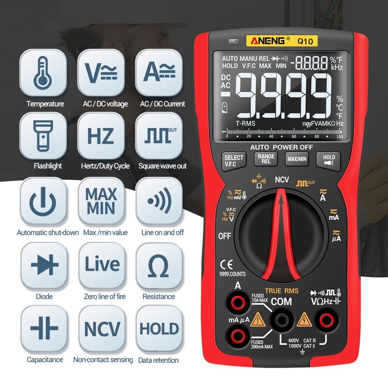 ANENG Q10 Digital Multimeter 9999 Counts LCR Meter True RMS Analog DIY Transistor Capacitor NCV Tester Tester