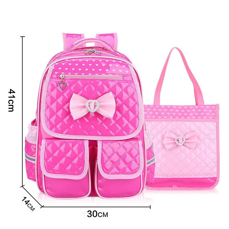 2 stuks/sets schooltassen voor kinderen, rugzakken voor meisjes, waterdichte pu-rugzakken, schooltassen voor kinderen, prinsessenrugzakken, mochila infantil: Groot 2 stuks roosrood