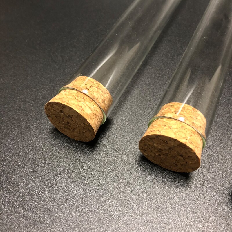 50 st/förpackning 20 x 200mm labbrör med platt botten i glas med korkpropps laboratorieglas