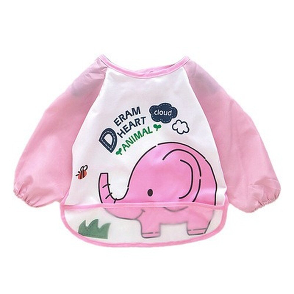Baberos adorables para bebé, Baberos Bavoir impermeables de manga larga, delantal de animales de dibujos animados, bata babero para alimentación: Pink elephant