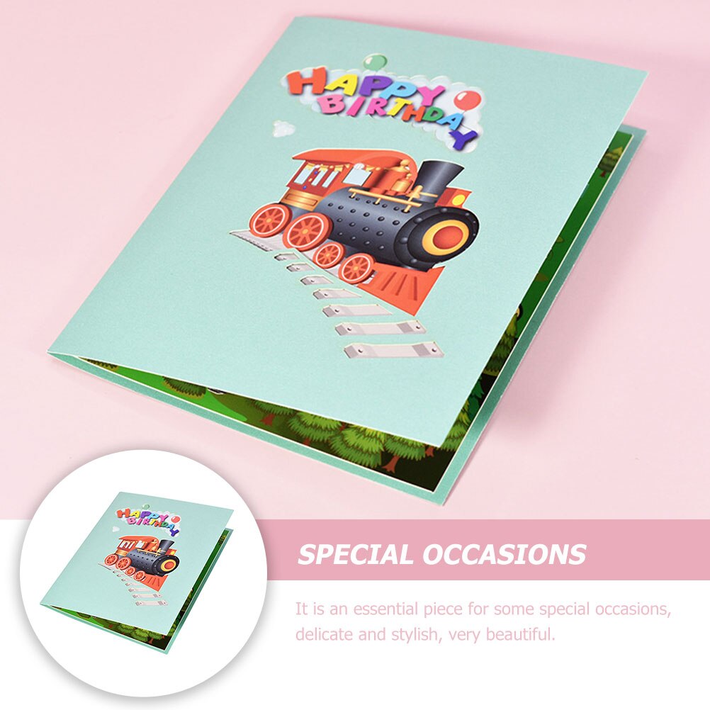 1 Set of Paper Blessing Delicate Train 3D Greeting for Kids Birthday