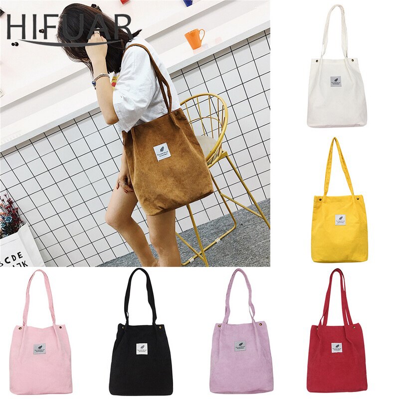 Dihope Vrouwen Corduroy Schoudertassen Milieu Winkelen Pack Meisjes Casual Messenger Bags Grote Capaciteit Dames Eenvoudige Handtas