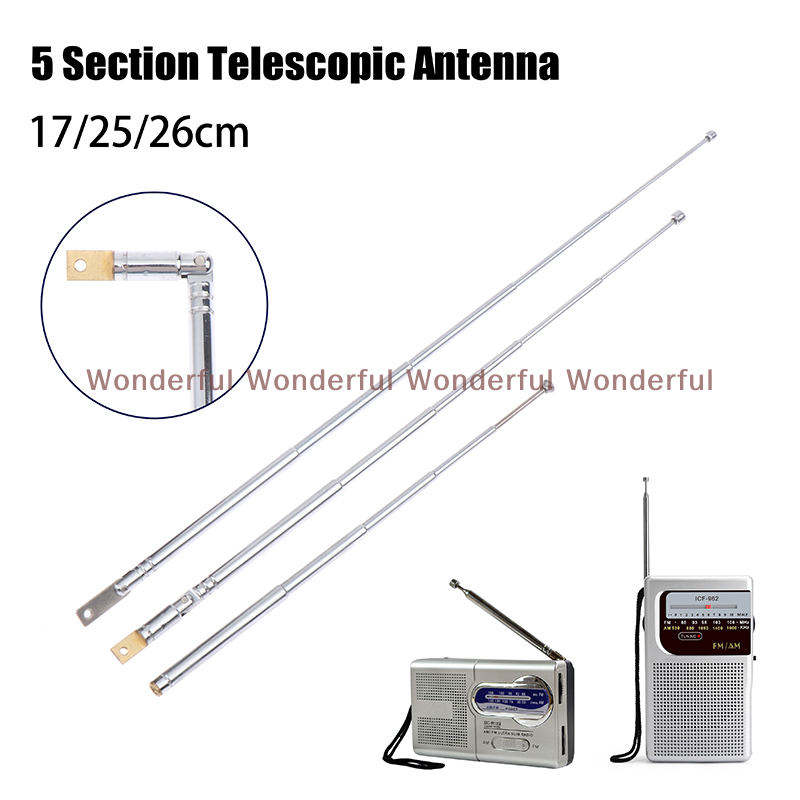Antenne radio télescopique AM FM en métal 17/25 cm, antenne rotative pleine canal M2.5 à 5 sections pour une réception améliorée