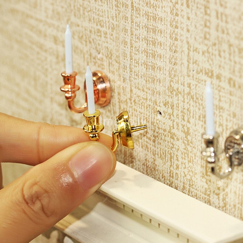 2 Stks/set Vintage 1/12 Schaal Dollhouse Miniatuur Kandelaar Wandlamp Pretend Play Poppenhuis Meubels Decoratie Accessoires