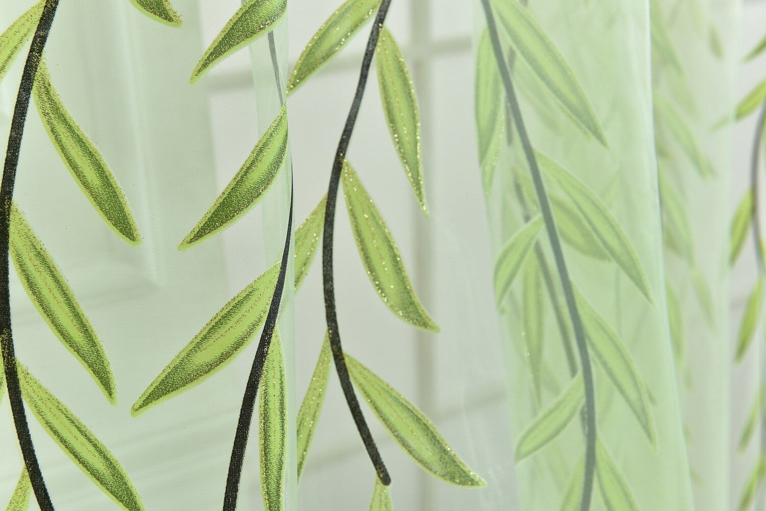 Modern Tulle Curtains for Living Room Bedroom Kitchen Green Leaf Sheer Curtains for Window Tulle Curtains Drapes