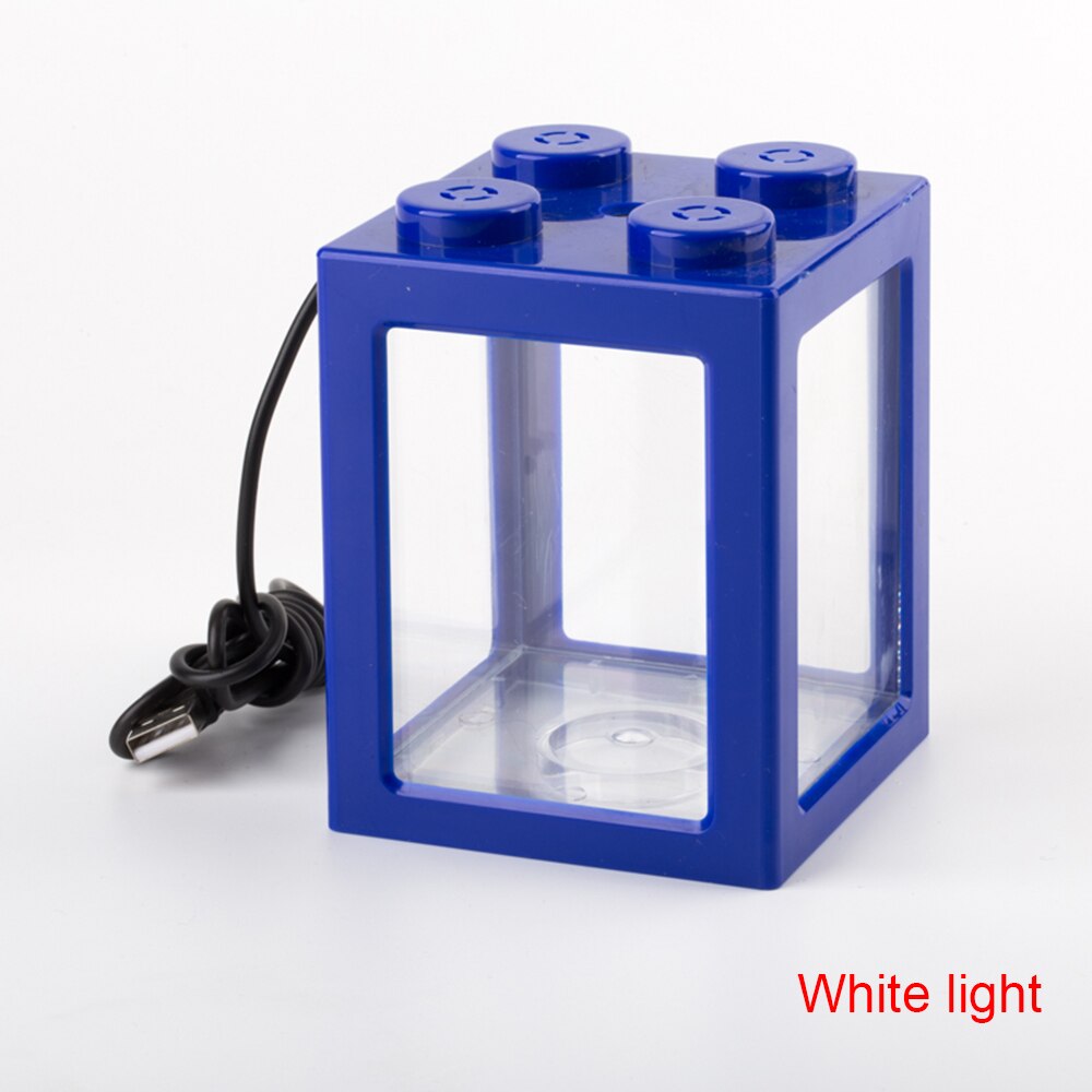 Kleine Aquaria Stapelbaar Usb Mini Aquarium Met Led Lamp Licht Rumble Fish Cilinder Aquarium Benodigdheden: blue