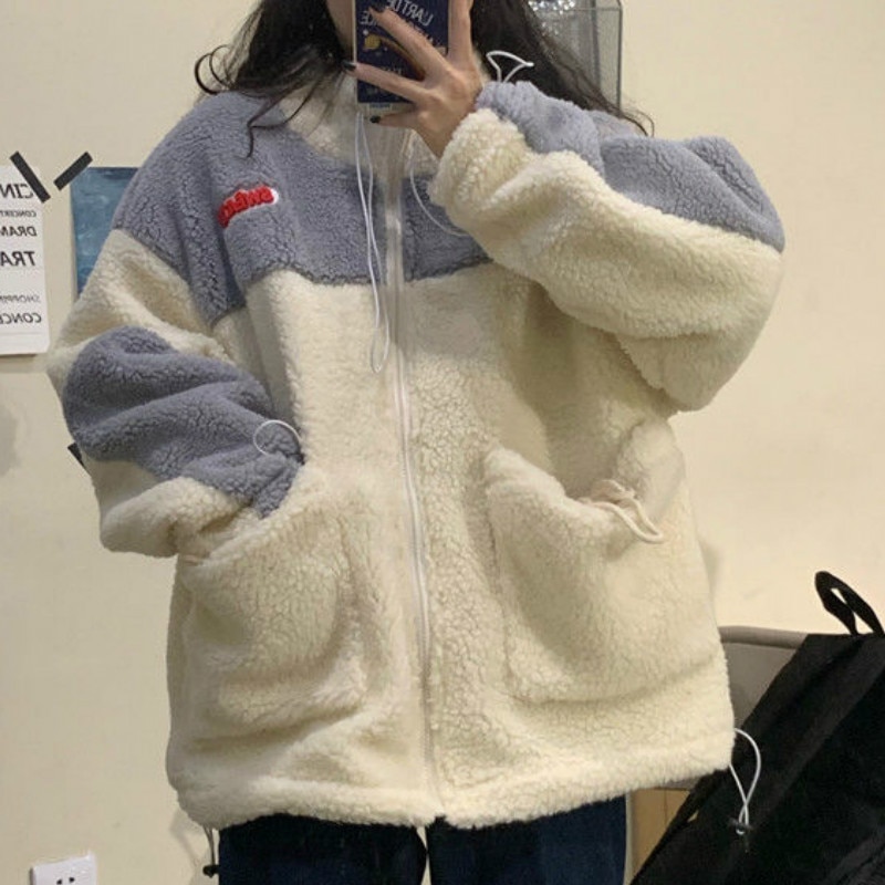 Sudaderas con capucha de talla grande para mujer, ropa de calle holgada de , de estilo coreano, informal, con cremallera, estampado grueso, moderno y que combina con todo