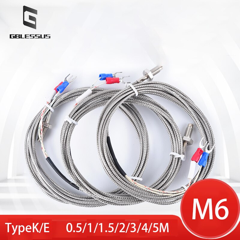 Tipo de rosca k/e 0-800 do par termoeléctrico m6 sensor de temperatura protegido 0.5/1/1.5/2/3/4/5m da resistência térmica da ponta de prova