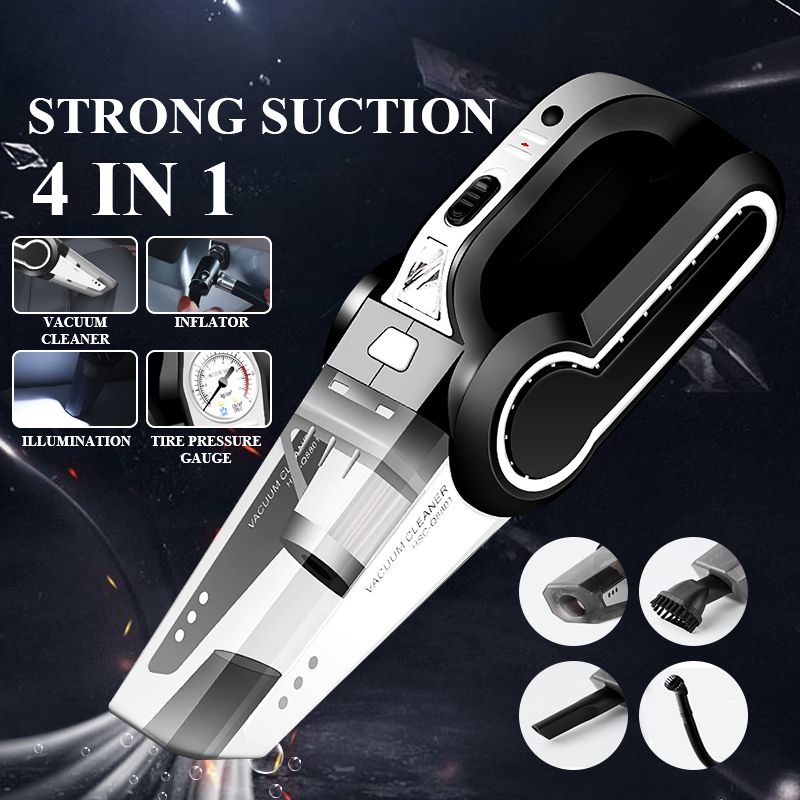 4 in 1 draagbare autostofzuiger met luchtcompressor en led-lampje 120w 4000pa nat- en droogzuiger