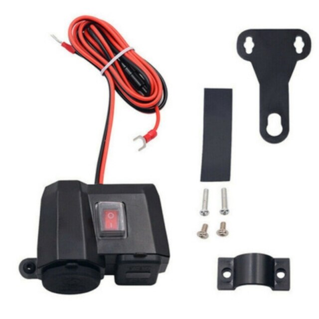 Chargeur Usb étanche 12v pour véhicule de moto, prise allume-cigare, téléphone, Gps, interrupteur de voltmètre: Default Title