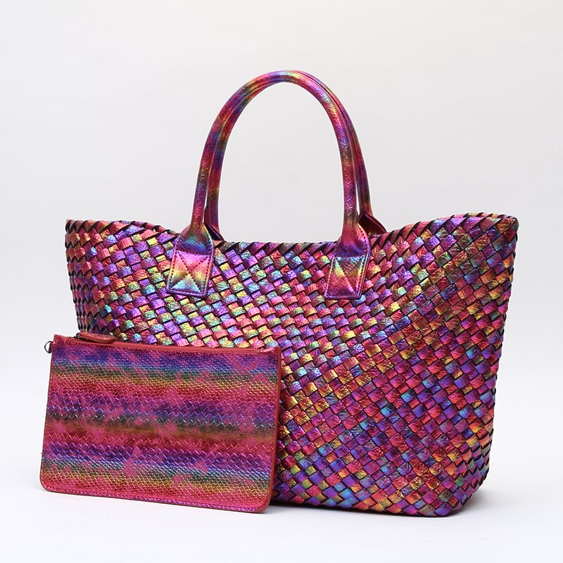 hand-woven women's bag spring summer European and American tide single shoulder vegetable basket women casual bag: caise rose red