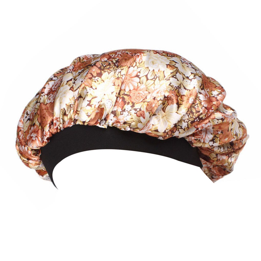 Unisex Adults Satin Nightcap Wide-brimmed Floral Men Women Sleeping Cap for Spring Autumn Winter