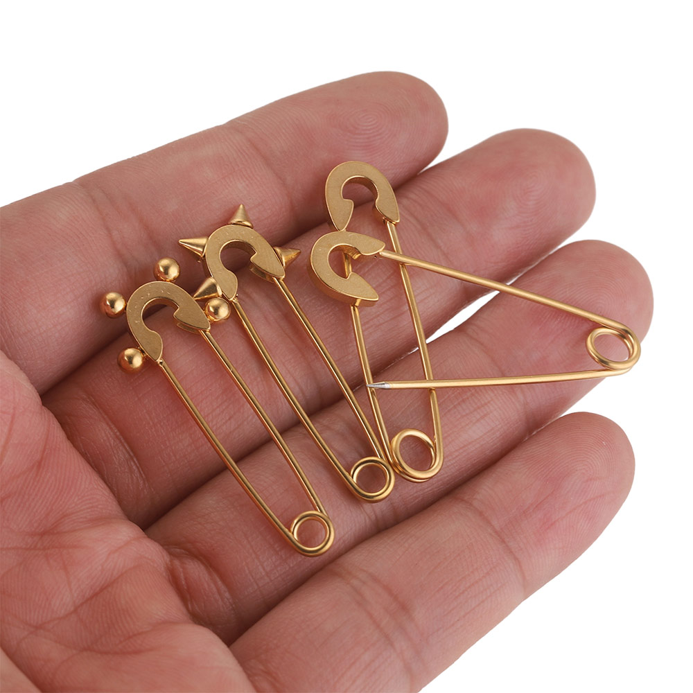 Alfileres de seguridad de acero inoxidable para ropa, broche de costura chapado en oro, insignia artesanal, accesorios para hacer joyas, 5 uds.