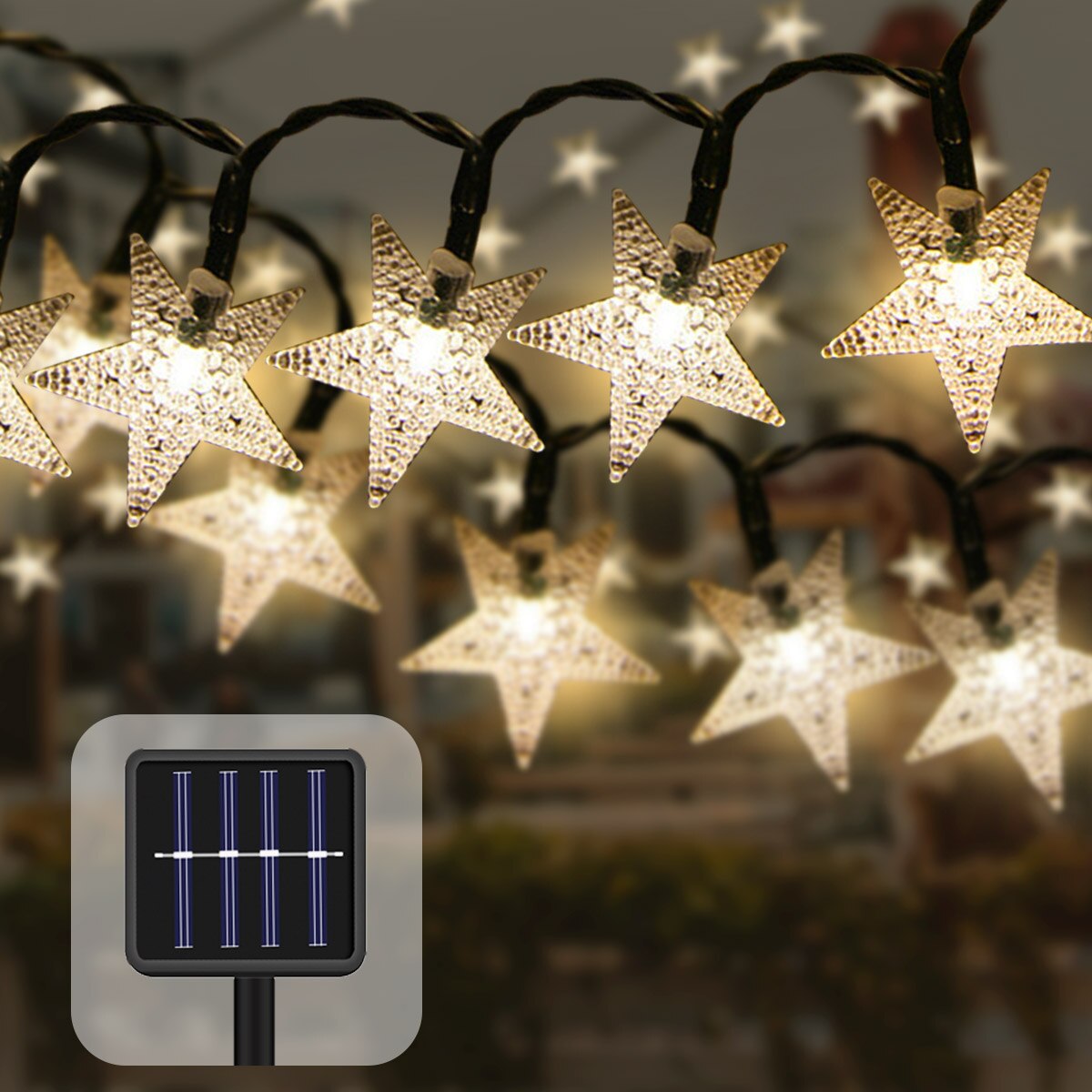 Luz LED de estrella de energía Solar 100/200, guirnaldas parpadeantes, lámpara de Navidad, , Halloween, Hada de la decoración, luces de jardín: Yellow