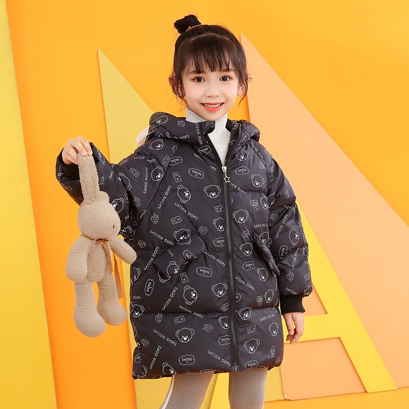Peuter Meisje Winter Kleding Cut Konijn Hooded Jassen Voor Meisjes Cartoon Patroon Rits Baby Parka 'S &amp; Down