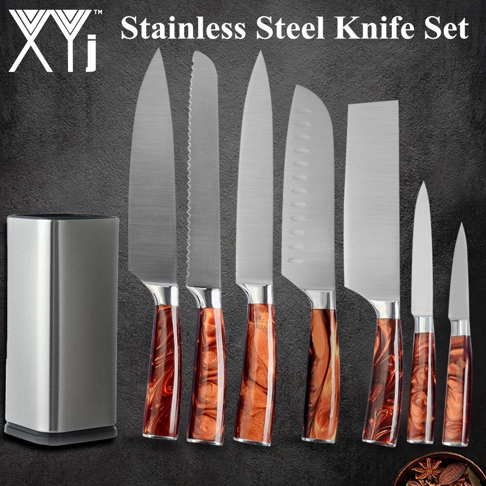 XYj Stainless Steel Kitchen Tool Set 8'' Chef Bread Slicing 7'' Chopping Santoku Knifes 5'' Utility Santoku 3.5'' Paring Slicer
