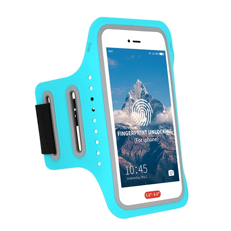 Full Screen Telefoon Armband Case Running Houder Elastische Water Slip Fit In 4.7-5.5 Inch Telefoon Met Verstelbare Riem pocket Sleutel: Blauw